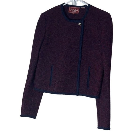 Vintage Jos A. Bank Womens 100% Wool Cardigan Coat Size 10 Wine Purple Snap - Picture 1 of 7